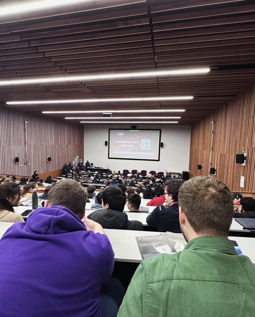 Audience inside the University of Bristol auditorium during the UKSEDS National Student Space Conference 2024